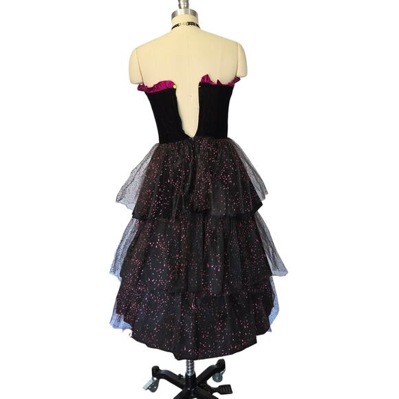 Gunne Sax Vintage 80s Velvet Ruffle Midi Prom Dress Size S Black Purple Sparkle - Picture 7 of 8